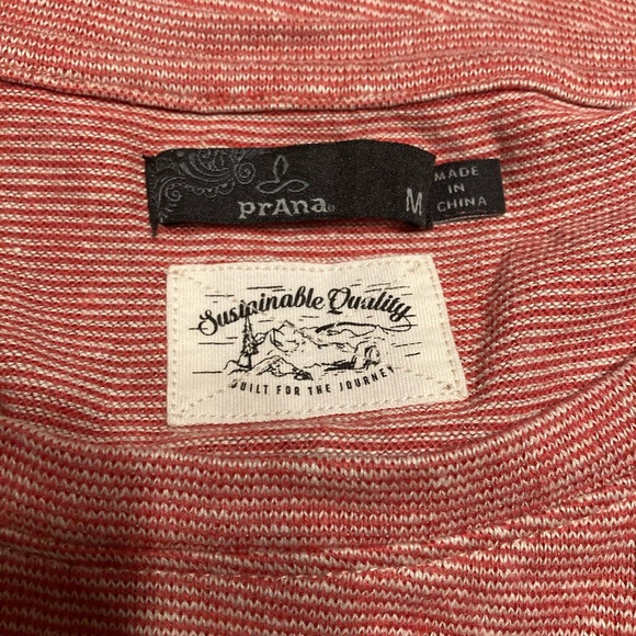 Prana Striped Red White Dress Short Sleeves Front Pocket Size M - Picture 5 of 6